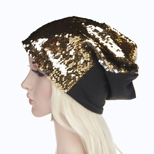 

fashion caps women men shiny sequins knit crochet hat braided turban beanie caps hats for women, Blue;gray