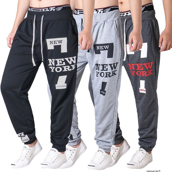 

mens designer k03# drawstring letter sports casual pantsh, Black
