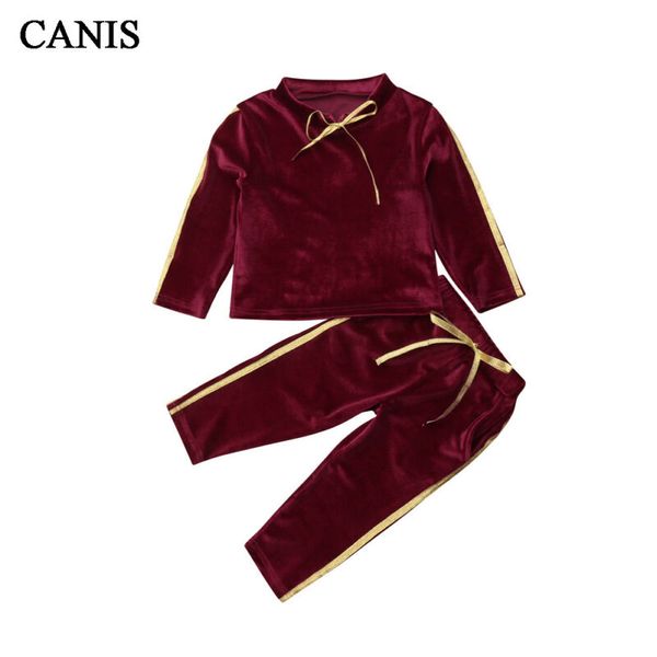 

velvet soild sports autumn clothes set toddler kids baby girls clothes long sleeve t-shirt + pants outfits 2pcs sets, White