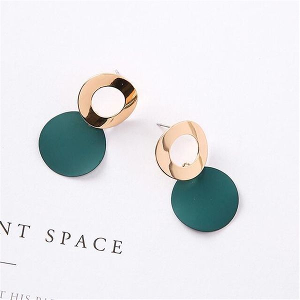 

simple temperament green white black color hollow circle curved disc stud earrings for women christmas gift, Silver