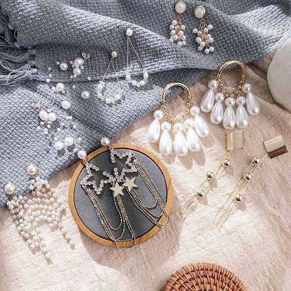 

2020 earrings siver color pearl earrings 2019 ladies fashion vintage big korean for women, Silver