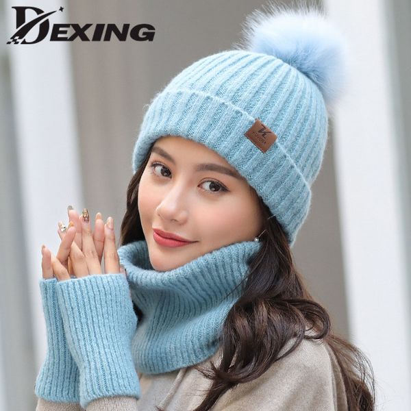 

winter hat и шарф набор для женщин твердотельные толстые теплые женские девушки мода hat шарф перчатки установить открытый лыжную шапочку be, Blue;gray
