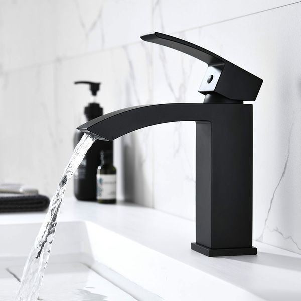 

Matt Black Single Handle Basin Faucet 100% Solid Brass Bathroom Deck Mounted Water Mixer Chrome Rose Brushed Nickel Quality Tap