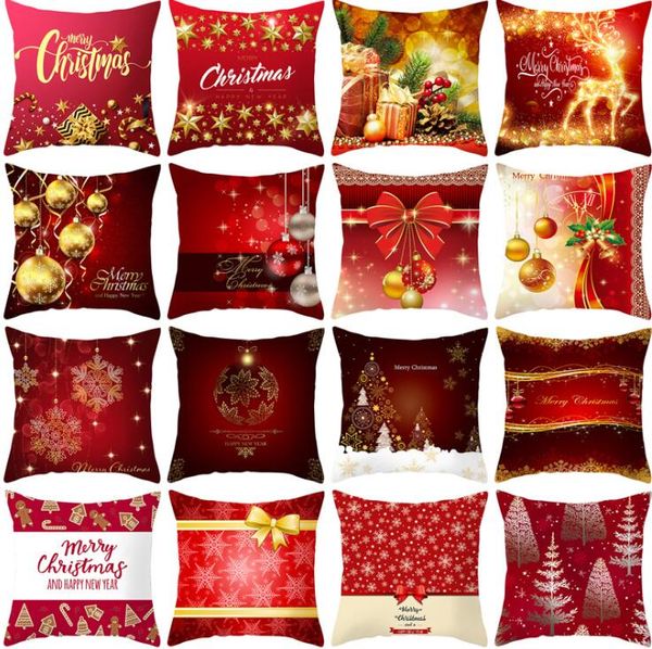 

merry christmas series blend linen throw pillow case decorative cushion cover pillowcase square 18" red winter deer reindeer home de de