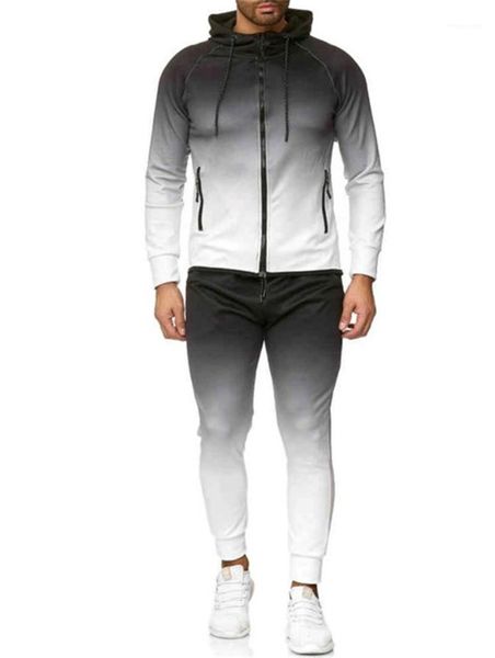 

tracksuits fashion casual style designer stand collar hooded cardigan two piece pants mens clothing mens gradient color, Gray