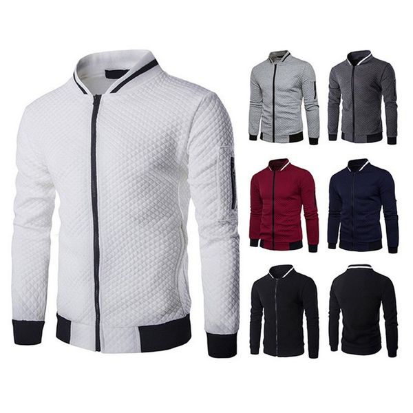 

2019 autumn running jacket long sleeve men bodybuilding streetwear slim sport gym clothing zipper white male jacket coat, Black;red