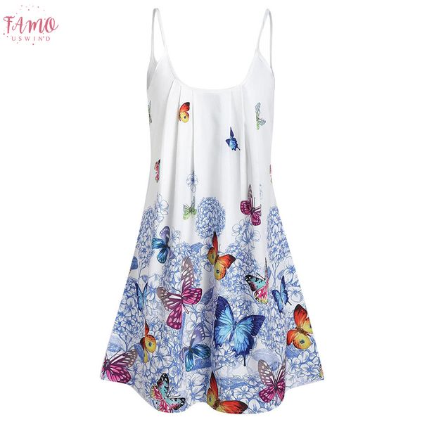 

lady large size butterfly print loose strap summer simple outdoor leisure beach holiday party mini o neck dress plus size, Black;gray