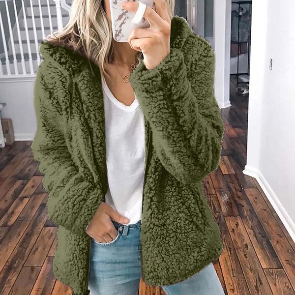 

stylish bar faux fur coat women 2019 autumn winter warm soft zipper fur jacket female plush overcoat pocket casual teddy outwear, Black