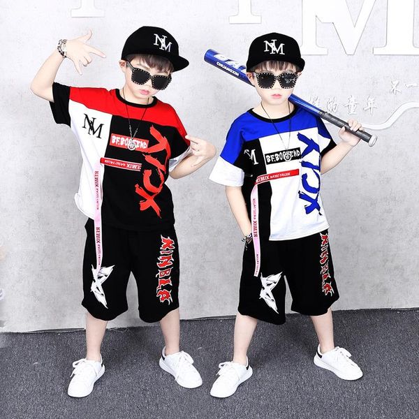 

boys summer sports clothes suit new kid's short-sleeved shirt hip-hop style t-shirt shorts handsome children's clothing 2-piece se, White