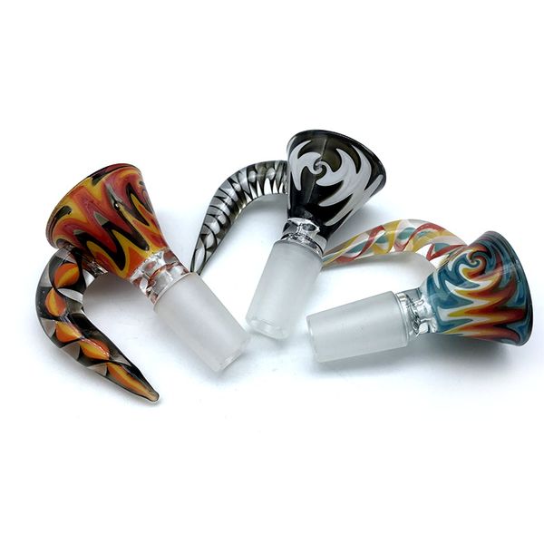 Accessori per fumatori 14mm 18mm Giunti maschili 3 colori gentili con manico Parrucca Wag Ciotole di vetro per bong d'acqua