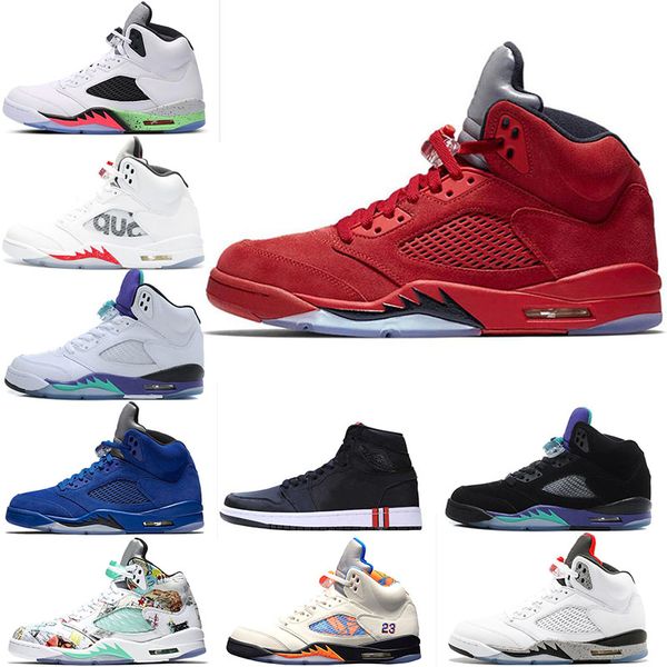 

2019 mens 5s basketball shoes 5 V Olympic metallic Gold White Cement Man OG Black Metallic red blue Suede Sport Sneakers size 7-13