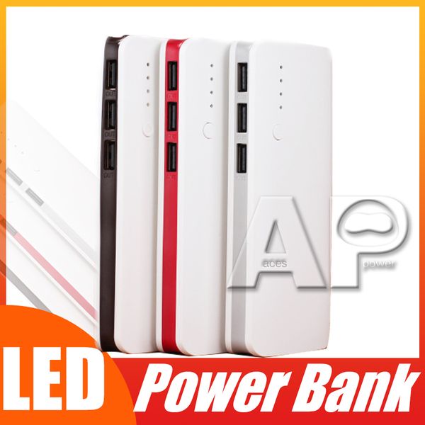 

selling portable 20000mah power bank 3 usb led light backup battery charger for samsung note 10 huawei