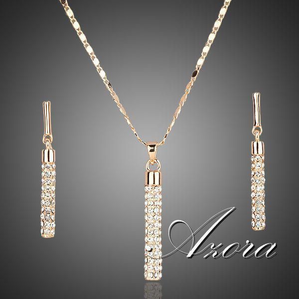 

crystal clear 18k real gold plated austria swa elements drop earrings and pendant necklace sets sell