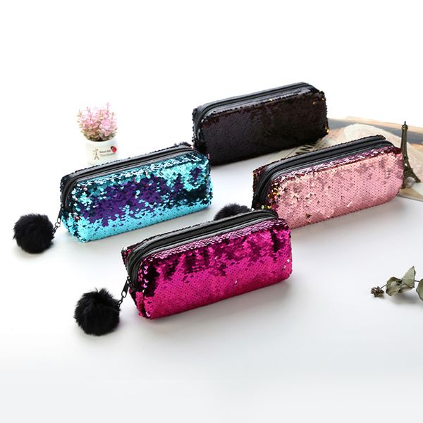 

creative reversible sequin pencil case for girls school supplies super big stationery gift magic pencil box bags pencilcase