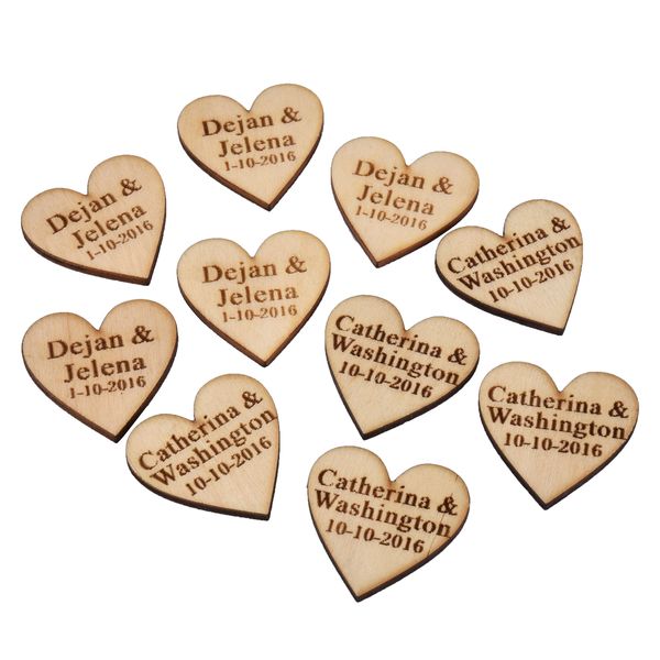 

30 pieces personalized engraved wood hangs love heart centerpieces wedding table decoration favors customized candy tags