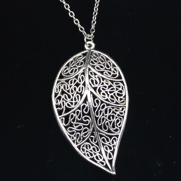 

20pcs new fashion necklace 57x31mm leaf silver pendants short long women men colar gift jewelry choker