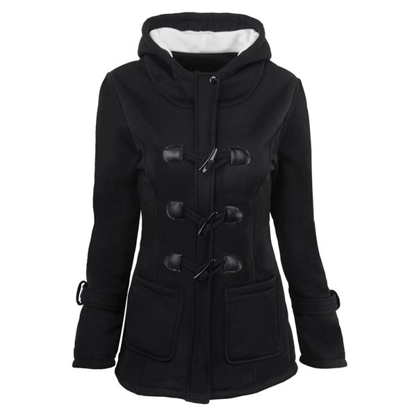 

women causal coat 2018 new spring autumn women's overcoat female hooded coat zipper horn button outwear jacket casaco feminino, Black