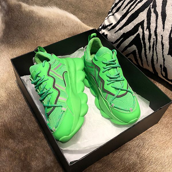 

height increasing mesh sneakers reflective lace up eva platform shoes white black green casual outdoor walking shoes women