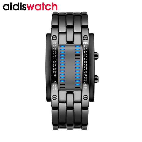 

addies 2019 brand men watch fashion creative watches digital led display 30m waterproof men women alloy steel wristwatches, Slivery;brown