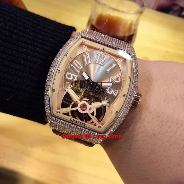 6 estilo Melhor Relógio Vanguard Gravidade V 45 T GR CS Automático Mens Watch Rose Gold Diamond Caso LeatherRubber Strap Gents Esporte Relógios