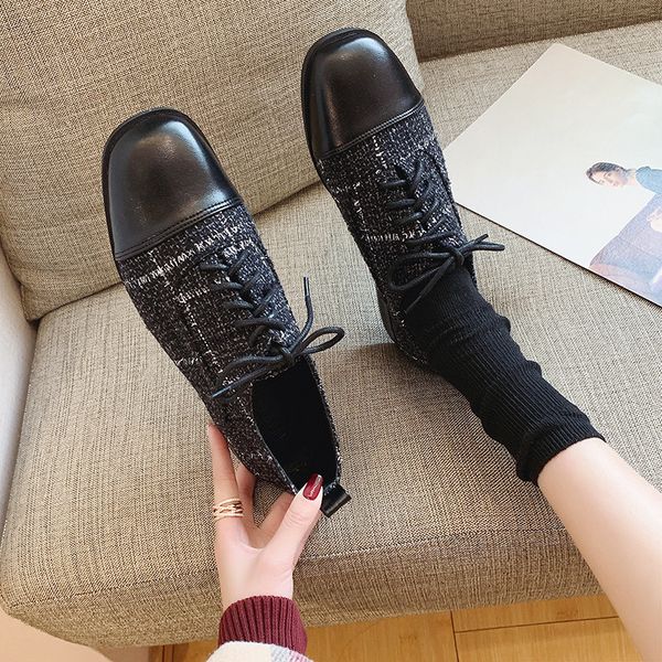 

british style shoes on heels women square toe shallow mouth 2019 fashion women's oxfords flats mixed colors casual female, Black