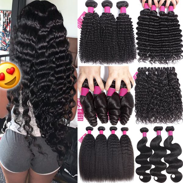 

9a brazilian human hair weave straight body wave deep wave kinky curly loose wave 100% brazilian peruvian malaysian human hair bundles, Black