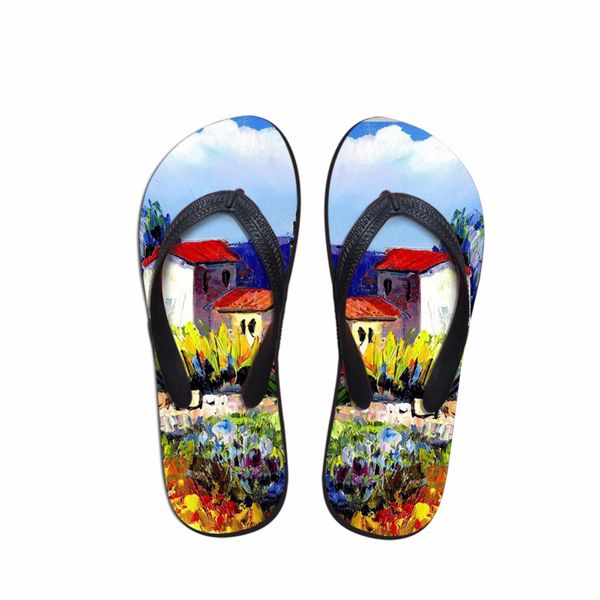 

customized 2019 fashion slippers women 3d painting prints women's flip flops summer non-slip beach ladies sandals flats female