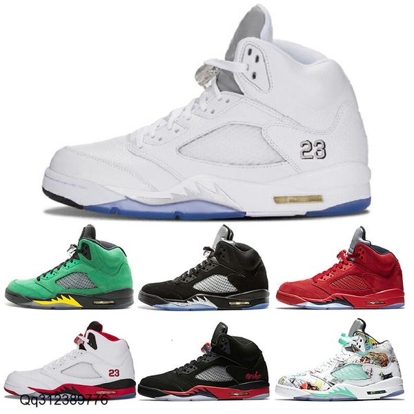 

classic 5 5s wings international mens basketball shoes blue red suede space jam metallic silver fire red mens sports sneakers size 7-13