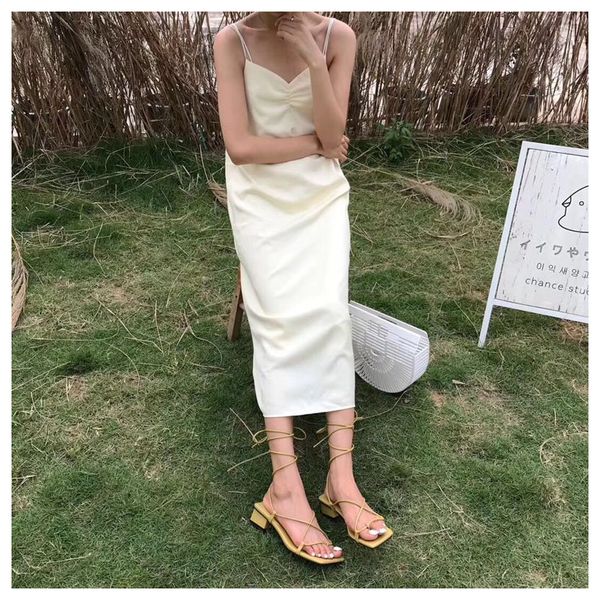 

wholesale women sandals low heel lace up sandal back strap summer shoes new fashion casual sandal narrow band summer shoes, Black