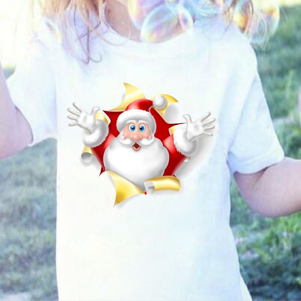 

dermspe children t shirt o neck casual boys girls short sleeve tee lovely cartoon santa claus printed kids t shirt, Blue