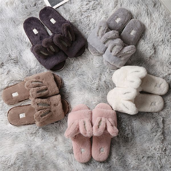 

home indoor slippers for men non-slip cotton ears slippers cute shoes winter plus size indoor cotton v8, Black