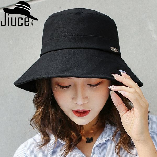 

female summer fisherman simple solid color big outdoor leisure basin bucket bucket hat hat, Blue;gray