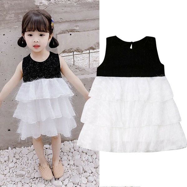

pudcoco 2019 summer kids baby girl lace party pageant bridesmaid formal patchwork cake dress ruffle clothing, Red;yellow