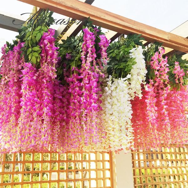 

12pcs/lot 110cm wedding decor artificial silk wisteria flower vines hanging rattan bride flowers garland for home garden l