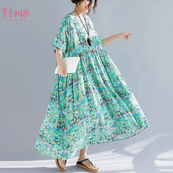 

новое поступление 2019 женщины летнее платье винтаж сарафан арт принт большие качели макси платье 4xl 5xl 6xl плюс размер новое длинное плат, Black;gray