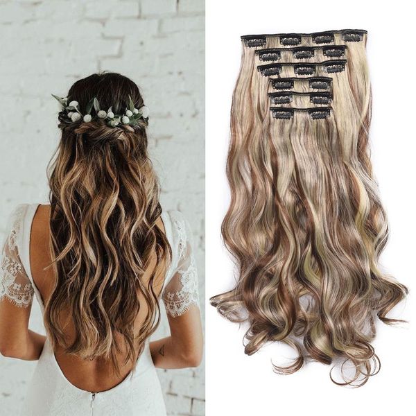 Ombre Color Clip In Hair Extensions Synthetic Curly Hair