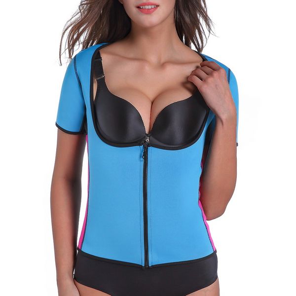 

2020 women sauna body shaper sweat suits sleeve spa slimming workout weight loss plus size waist cincher tummy vest corset, White;black