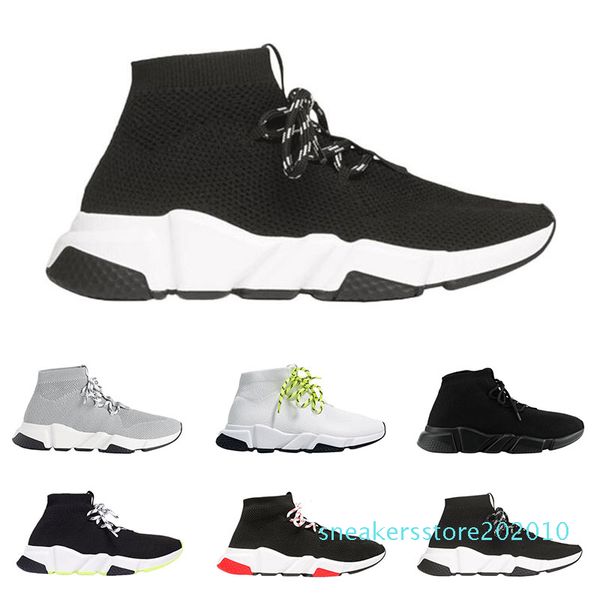 

2019 men women designer socks shoes speed trainer lace up mid black white yellow fashion mens trainers casual platform sneakers llls10