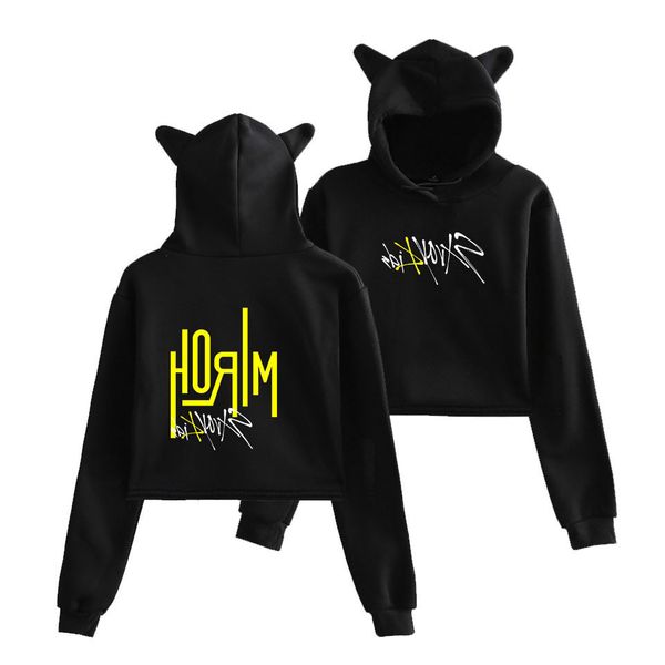 

group shirt 2019 close stray kids trend street wild joker women's wear umbilical cat ear sweater t shirts, Gray;blue