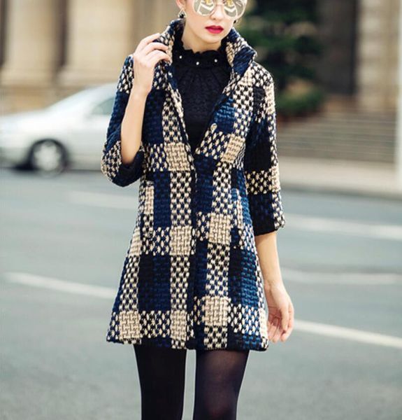 

2019 women's coats autumn winter new female european american style slim seven-point sleeves thick tweed coat medium jackets, Black