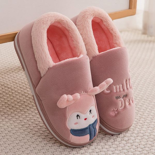 

women home flat slippers indoor shoes female slip on cute cartoon deer furry warm ladies christmas woman shoes soft footwear y200706, Black
