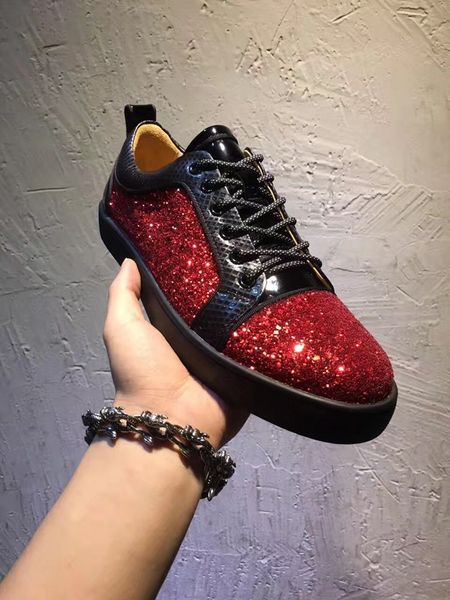 

красный нижний горный хрусталь стразы низкая обувь, роскошные дизайнерские мужские женские красные подошвы кроссовки кристалл горный хрустал, Black