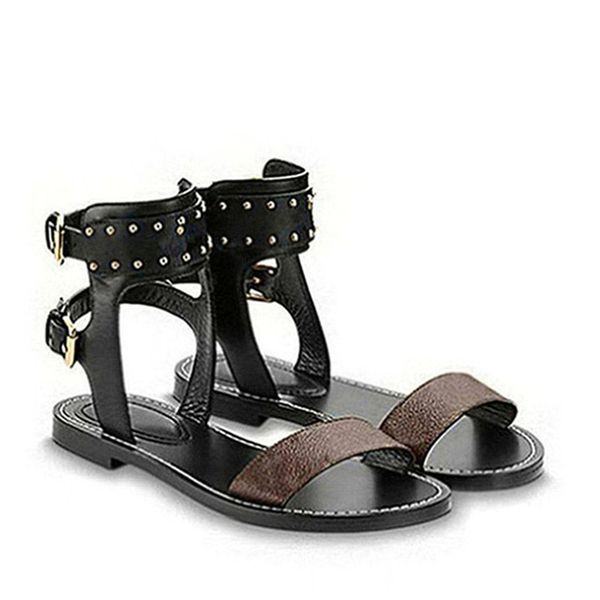 

2019 new designer nomad sandal roman sandals for women flat print leather patchwork trekking shoes sandal with box size 35-40, Black