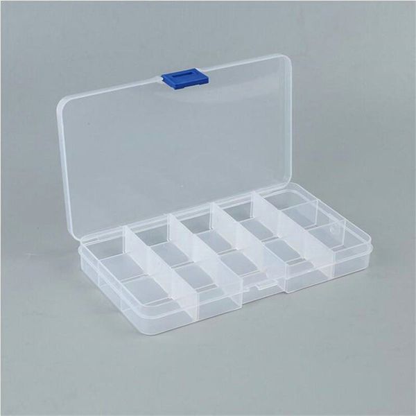 

plastic 15 grids compartment adjustable jewelry box necklace earring transparent storage box case holder organizer boxes