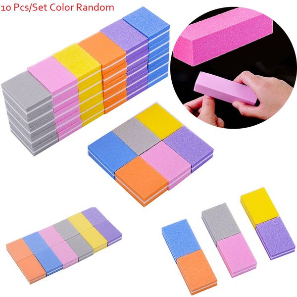 

10pcs/lot mini nail file blocks colorful sponge nail polish sanding buffer strips form polishing sandpaper manicure tools