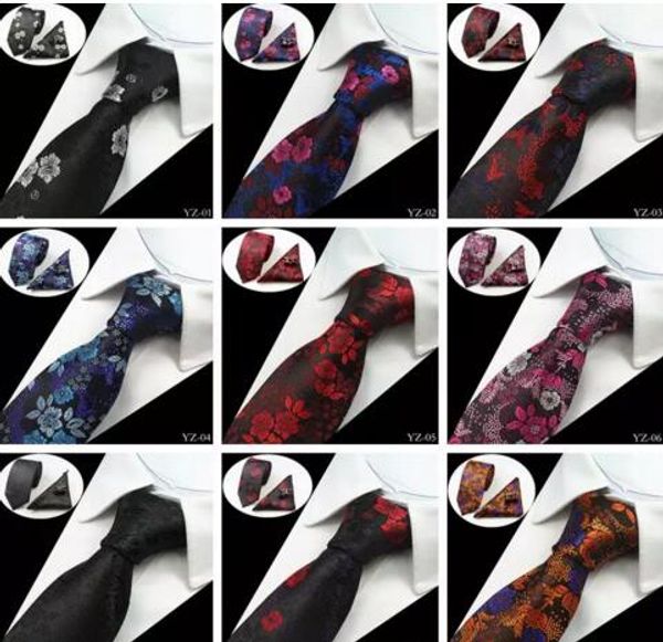 

20 styles mens ties sets floral 100% silk jacquard woven necktie gravata corbatas hanky cufflinks tie set for men formal wedding neckties, Black;blue