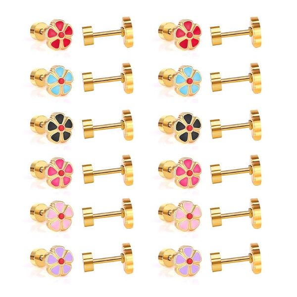 

12pairs/lot wholesale 316l stainless steel mix color stud earrings earrings screw back ear lot jewelry accessories, Golden;silver