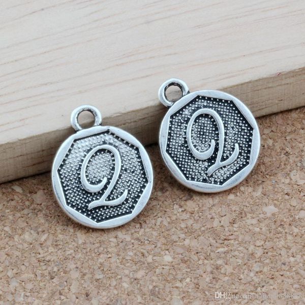 

100шт много двусторонний письмо «q» initial подвески сплава античная серебряные подвески ювелирные изделия способа diy 14.8x28.2mm a-406, Bronze;silver