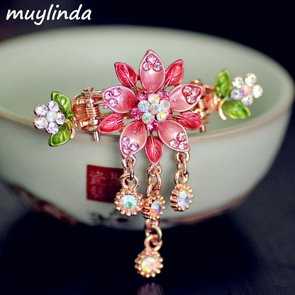 

muylinda vintage enamel flower hair claw jewelry charm rhinestone hair clip accessories for women, Golden;silver