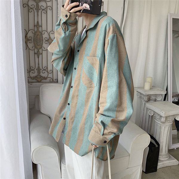 

men's long-sleeved shirt 2019 autumn and winter new long-sleeved striped shirt wild loose youth fashion men's clothing, White;black